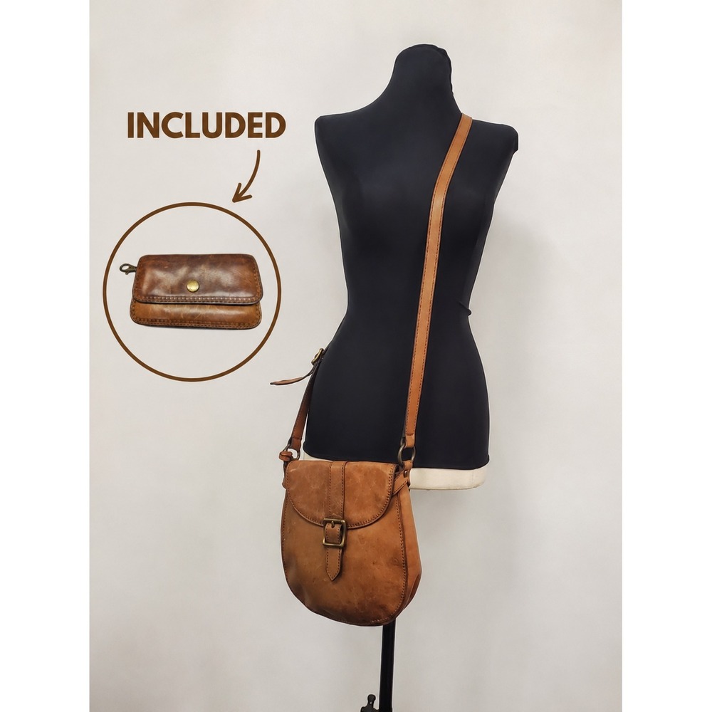 Fossil Leather Satchel Bag Crossbody Wallet Set Brown Equestrian Country Cowgirl
